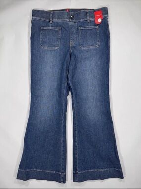 Span Patch Pocket Flare Pull On Denim Jeans Plus Size 1X Petite